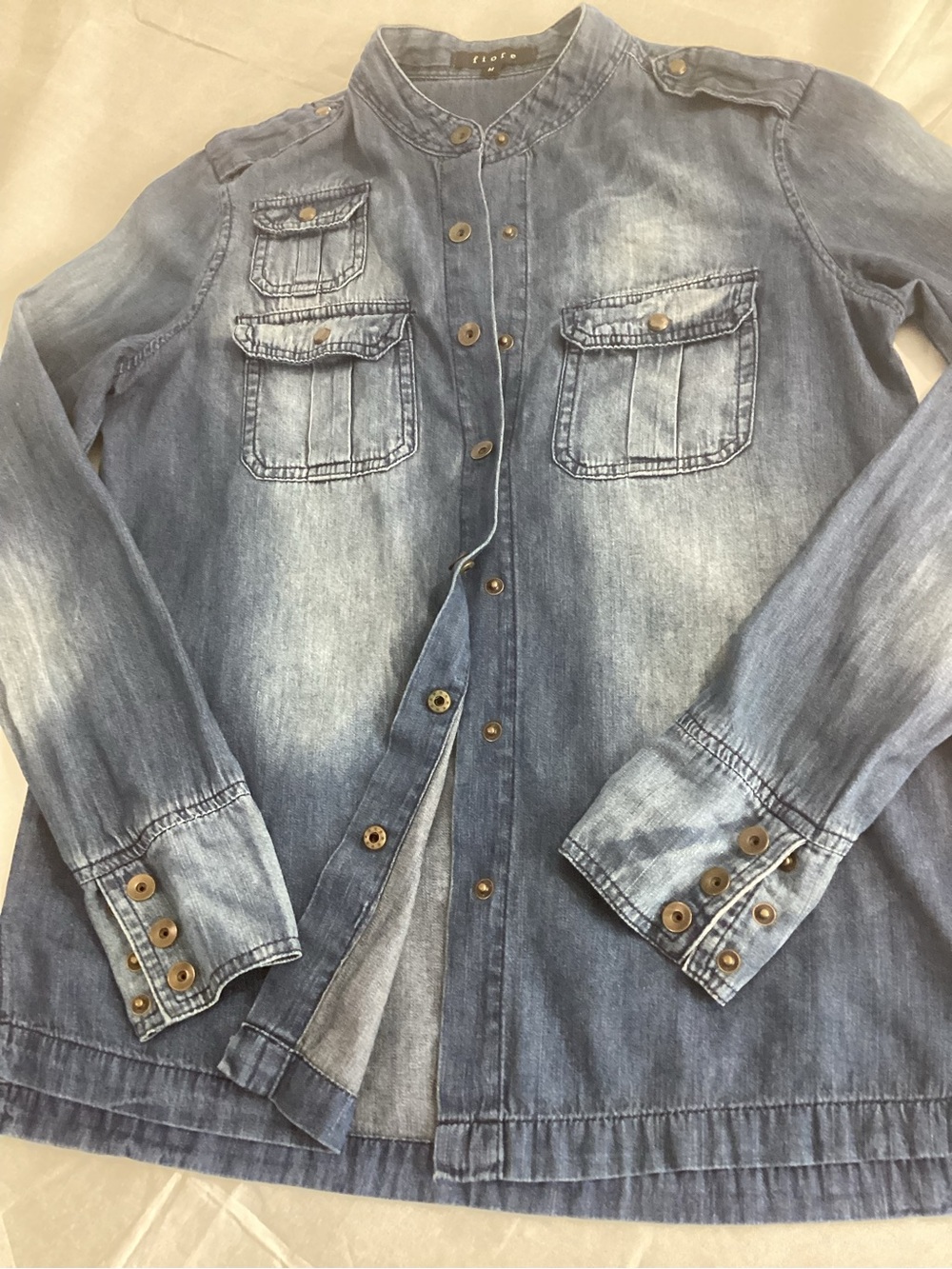 Fiore Washed Denim Button-Down Shirt Jacket - Light Blue-size M #f3